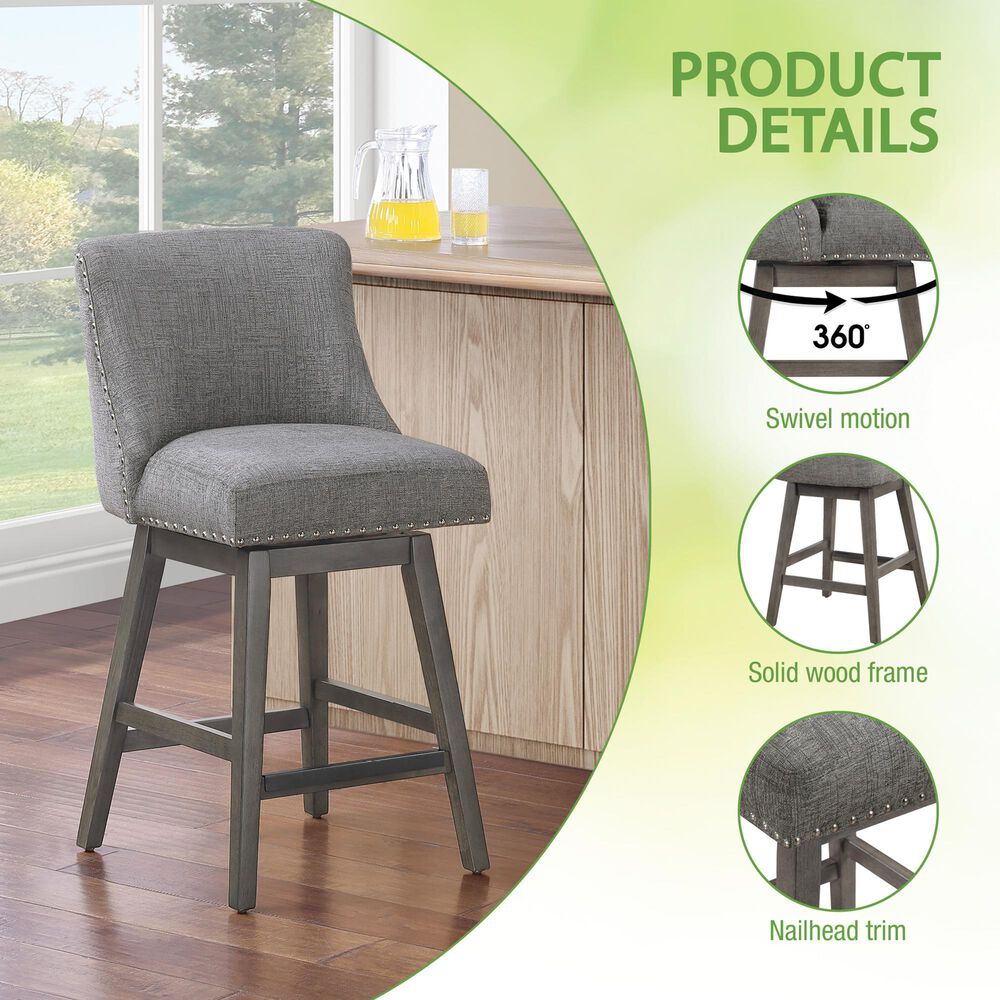 OSP Home Granville Swivel Counter Stool with Charcoal Upholstered in Grey, , large