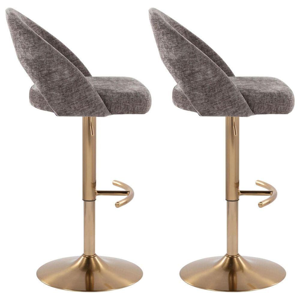 LumiSource Renee Adjustable Swivel Bar Stool with Dark Grey Fabric Upholstery in Gold (Set of 2), , large