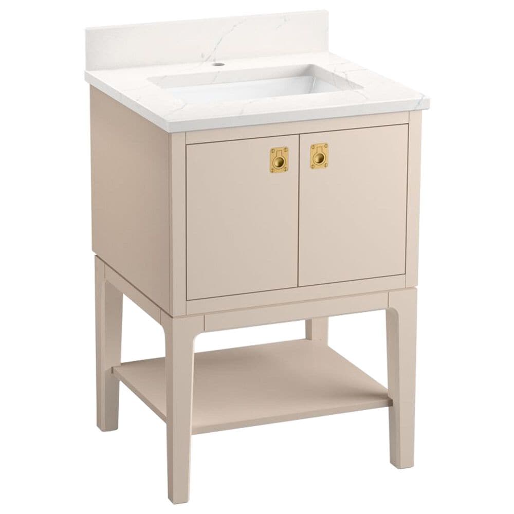 Kohler Seagrove 24" Single Bathroom Vanity in Light Clay with 3 cm White Quartz Top and Rectangular Sink, , large