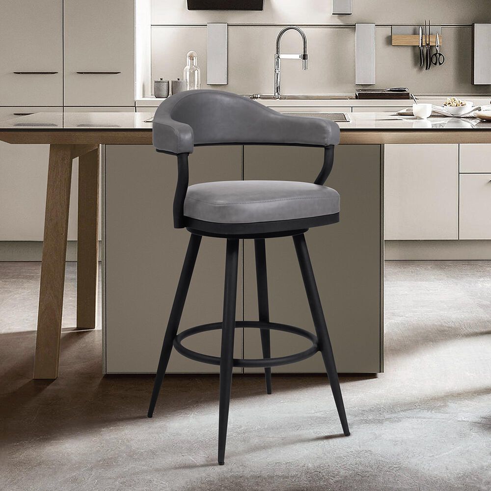 Blue River Amador 26&quot; Counter Stool with Vintage Gray Cushion in Black Powder Coated, , large