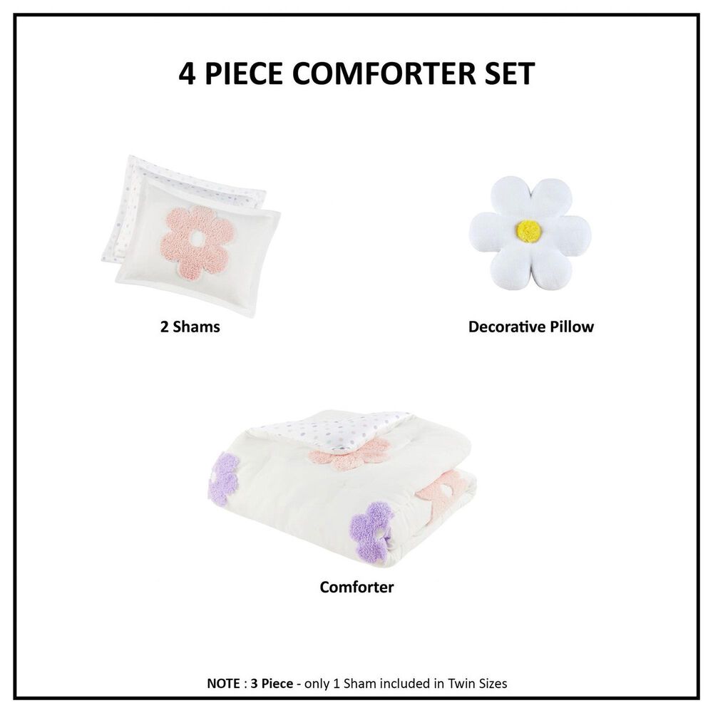 Hampton Park Gracie 4-Piece Full/Queen Comforter Set in White and Purple, , large