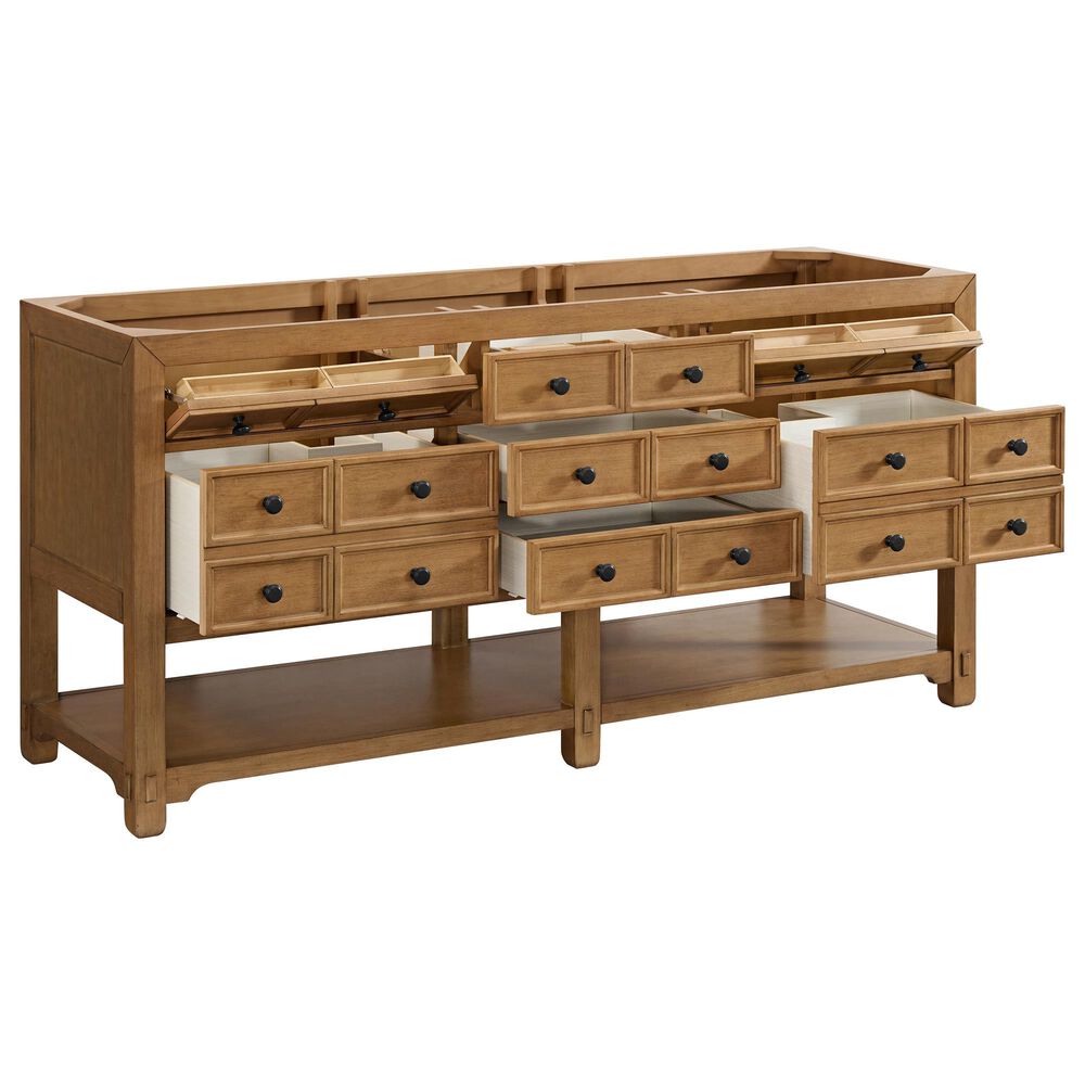 James Martin Vanities Malibu 72&quot; Double Bathroom Vanity in Amber Birch with 3 cm Eternal Marfil Quartz Top and Rectangular Sinks, , large