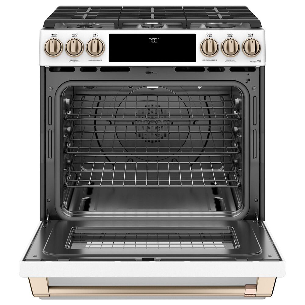 Cafe 2-Piece Kitchen Package with 30&quot; Slide-In Gas Range and 1.7 Cu. Ft. Microwave Oven in Matte White, , large