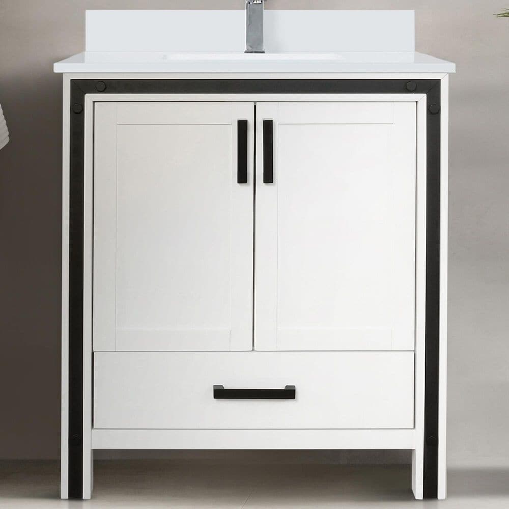 Lexora Home Ziva 30&quot; Single Bathroom Vanity in White with 2 cm White Cultured Marble Top and Rectangular Sink, , large