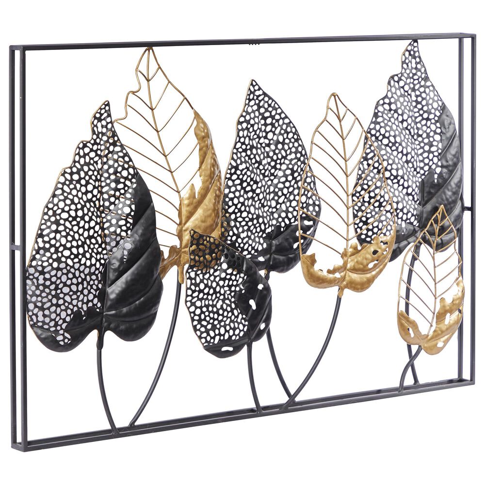 Maple and Jade 26&quot; x 38&quot; Leaves Wall Decor in Black and Gold, , large