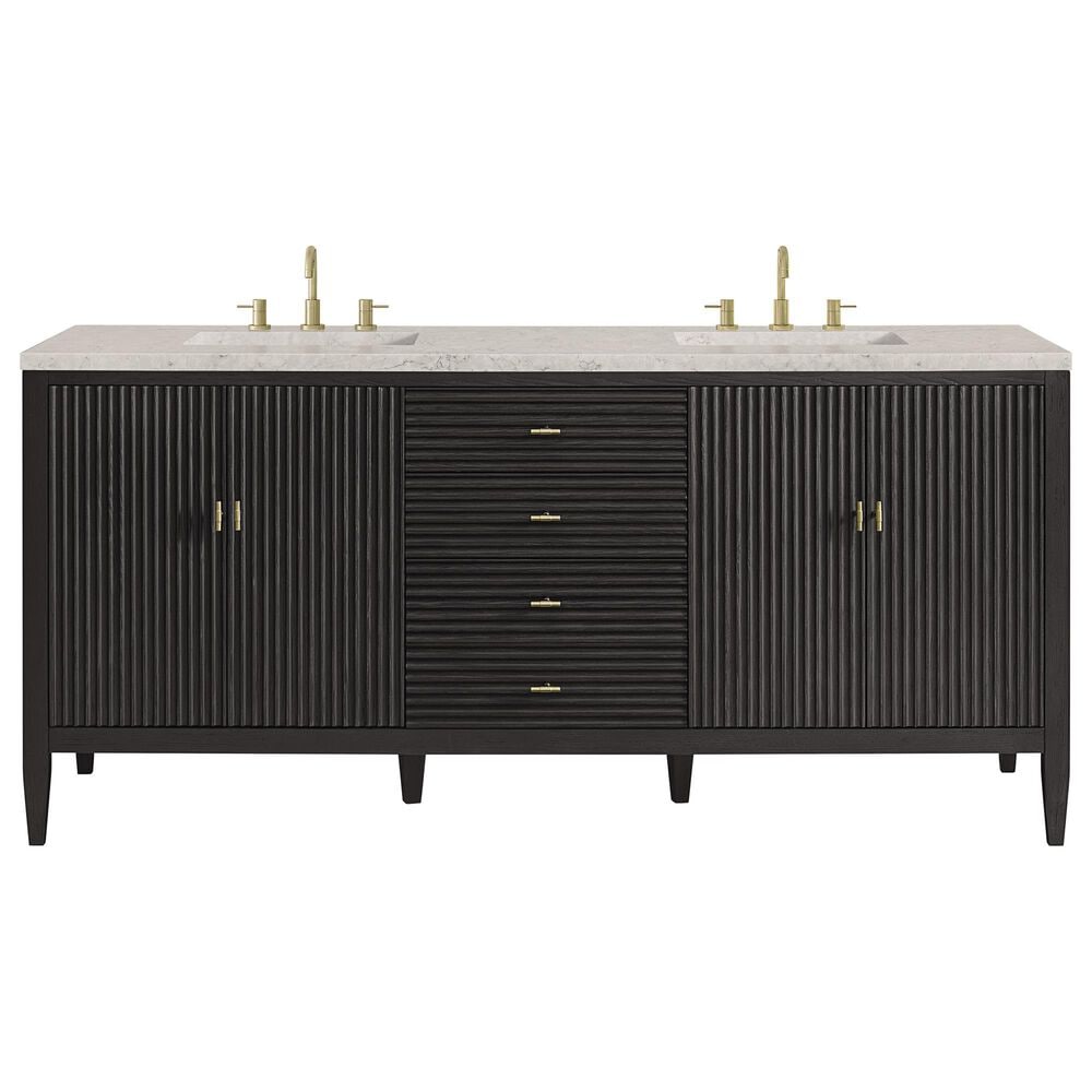 James Martin Vanities Myrrin 72&quot; Double Vanity in Carbon Oak with 3 cm Eternal Jasmine Pearl Quartz Top, , large