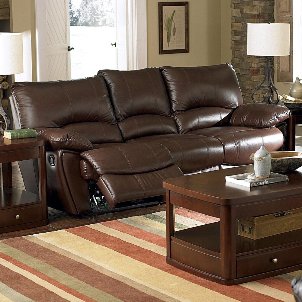 Pacific Landing Brown Leather Match Reclining Sofa, , large