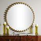 Maple and Jade 36" Round Metal Wall Mirror with Beaded Detailing in Satin Gold, , large