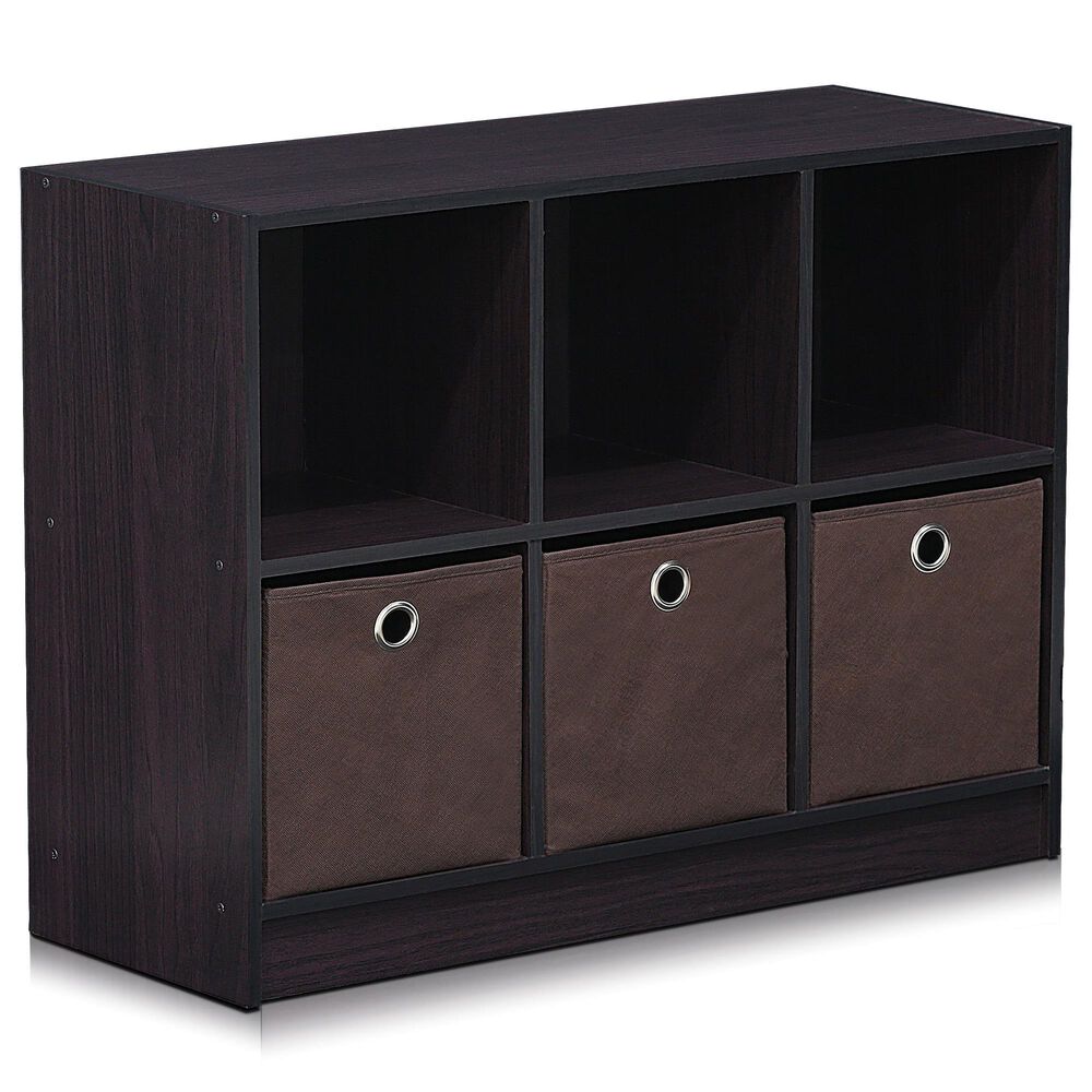 HOMLUX 6-Cube Bookshelf Bookcase with Storage Bins in Dark Walnut, , large