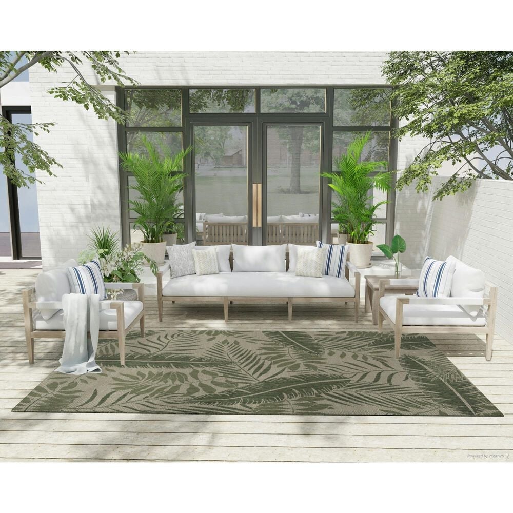 Nourison Garden Oasis GOA02 Ivory and Green 6&#39; x 9&#39; Indoor/Outdoor Area Rug, , large