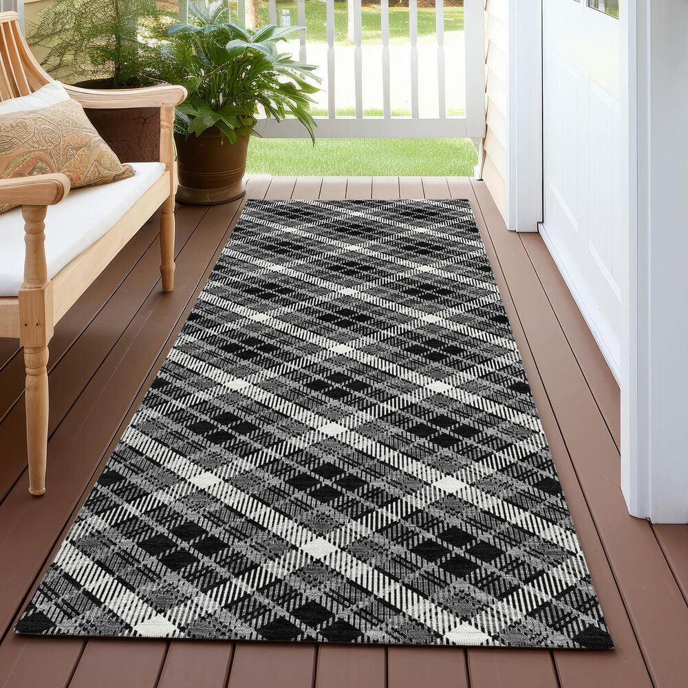 Dalyn Rug Company Soft Essentials Plaid Black 2'3" x 7'6" Indoor/Outdoor Runner, , large