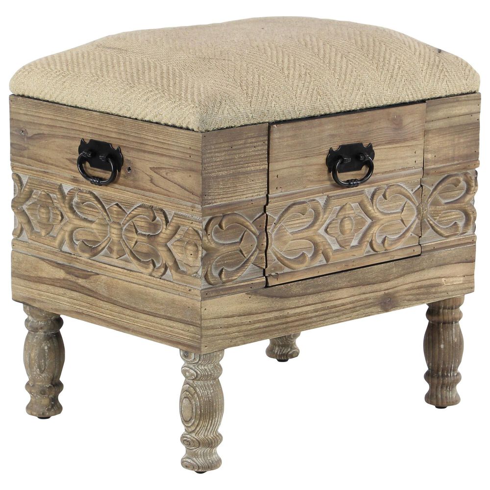 Maple and Jade Farmhouse Storage Stool in Beige, , large