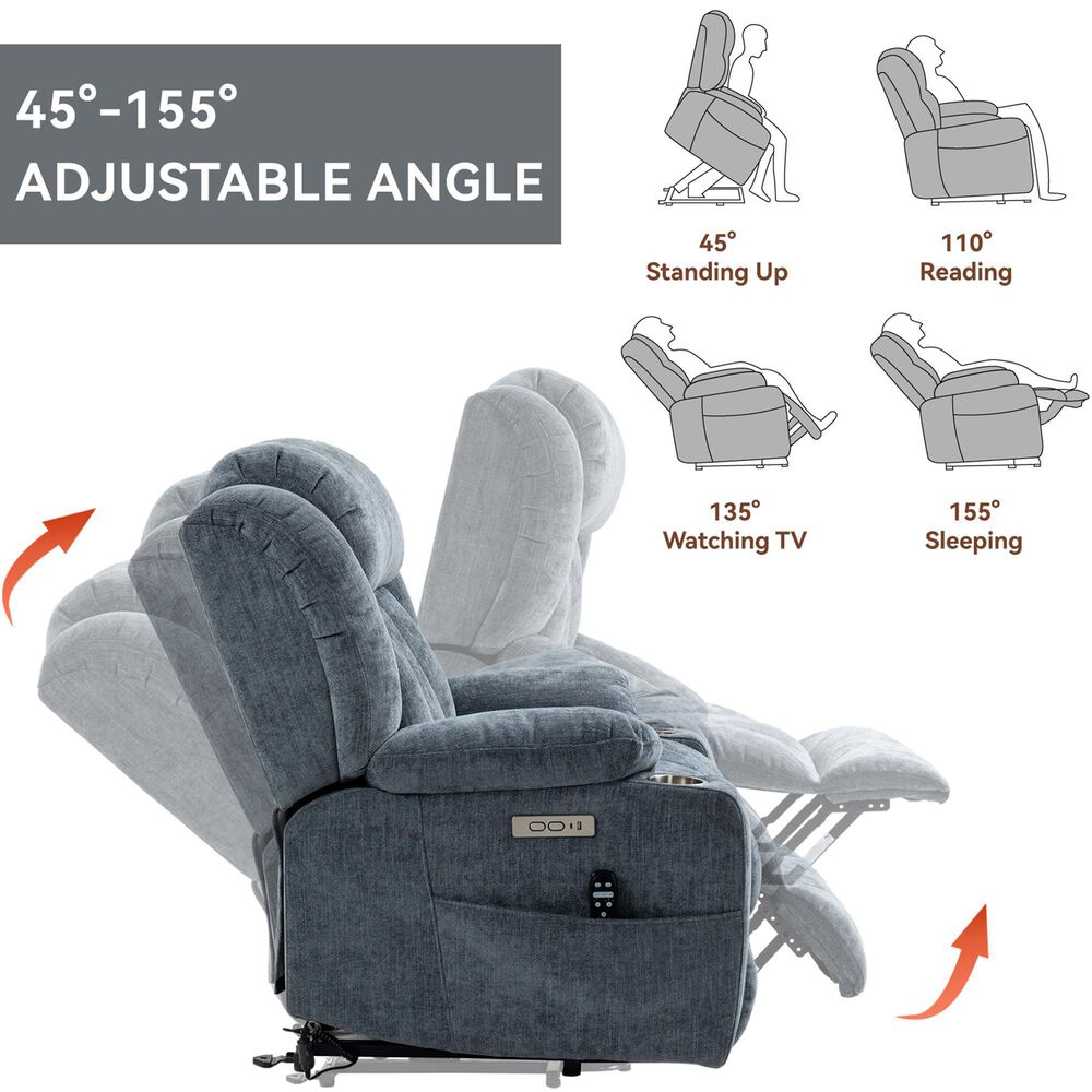 Hearth and Haven Power Lift Recliner in Blue, , large