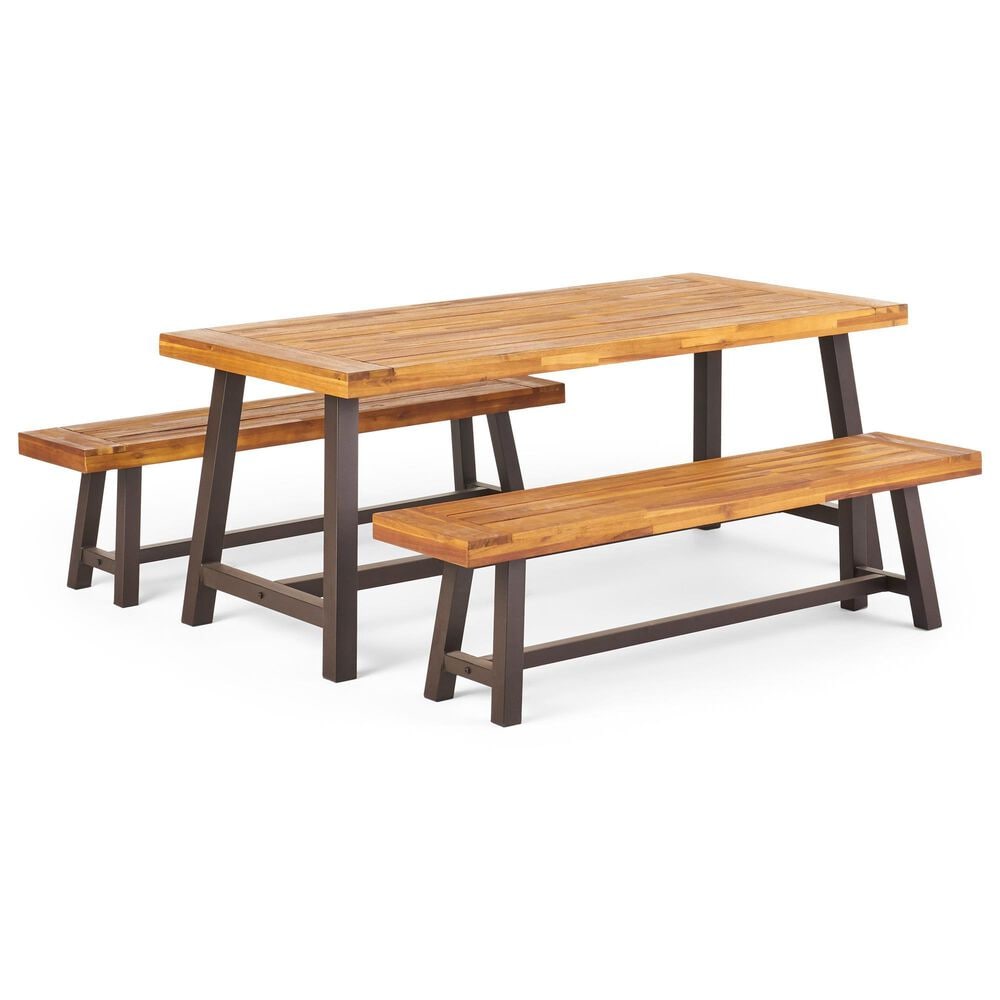 Noble House Carlisle 3-Piece Patio Dining Set in Sandblast Teak Brown, , large