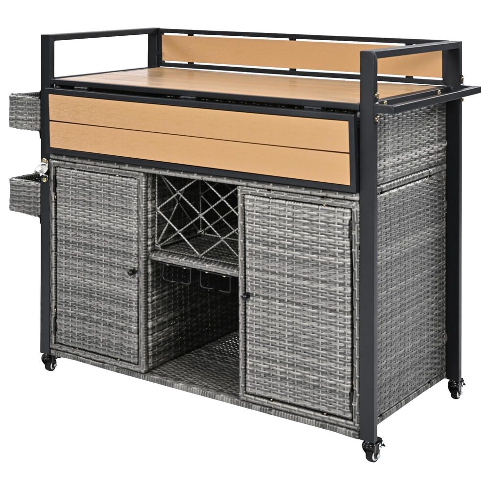 HOMLUX 53" Wicker Outdoor Kitchen Island in Grey, , large