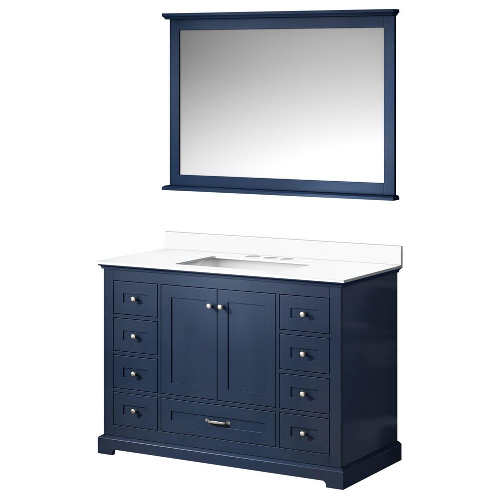 Lexora Home Dukes 48" Single Bathroom Vanity in Dark Grey with 2 cm White Quartz Top, Rectangular Sink and 46" Mirror, , large