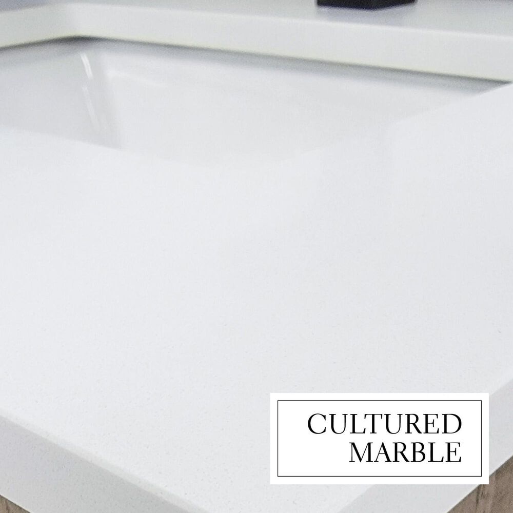 Lexora Home Geneva 60&quot; Double Bathroom Vanity in Glossy White with 2 cm White Cultured Marble Top and Rectangular Sinks, , large