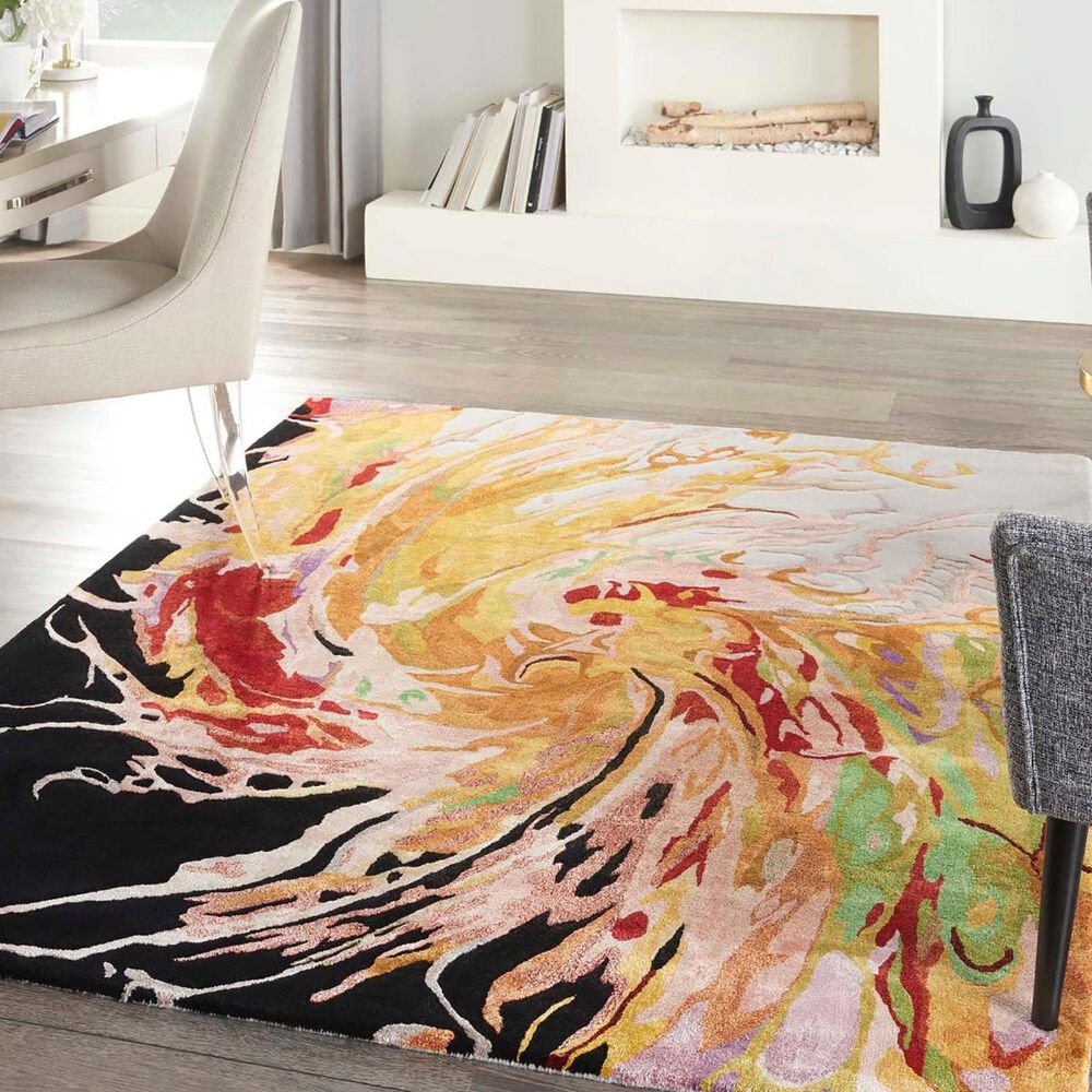 Nourison Prismatic 5&#39;6&quot; x 7&#39;5&quot; Golden Yellow, Ivory, Pink, Red, Purple, Grey and Black Area Rug, , large