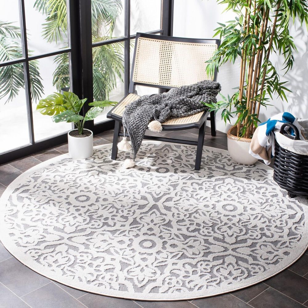 Safavieh Cabana CBN662A 8&#39; Round Ivory and Grey Indoor/Outdoor Area Performance Rug, , large