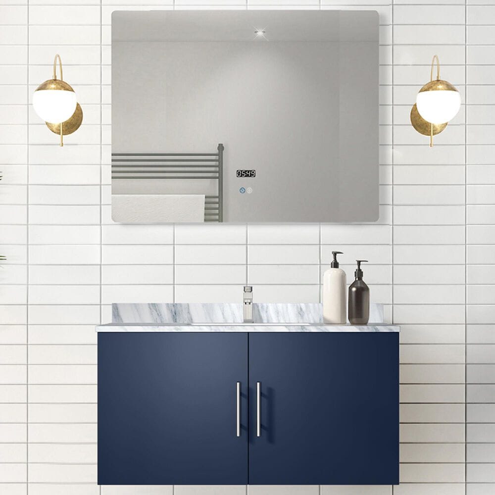 Lexora Home Geneva 36&quot; Single Bathroom Vanity in Glossy White with 2 cm White Carrara Marble Top, Rectangular Sink and 36&quot; LED Mirror, , large