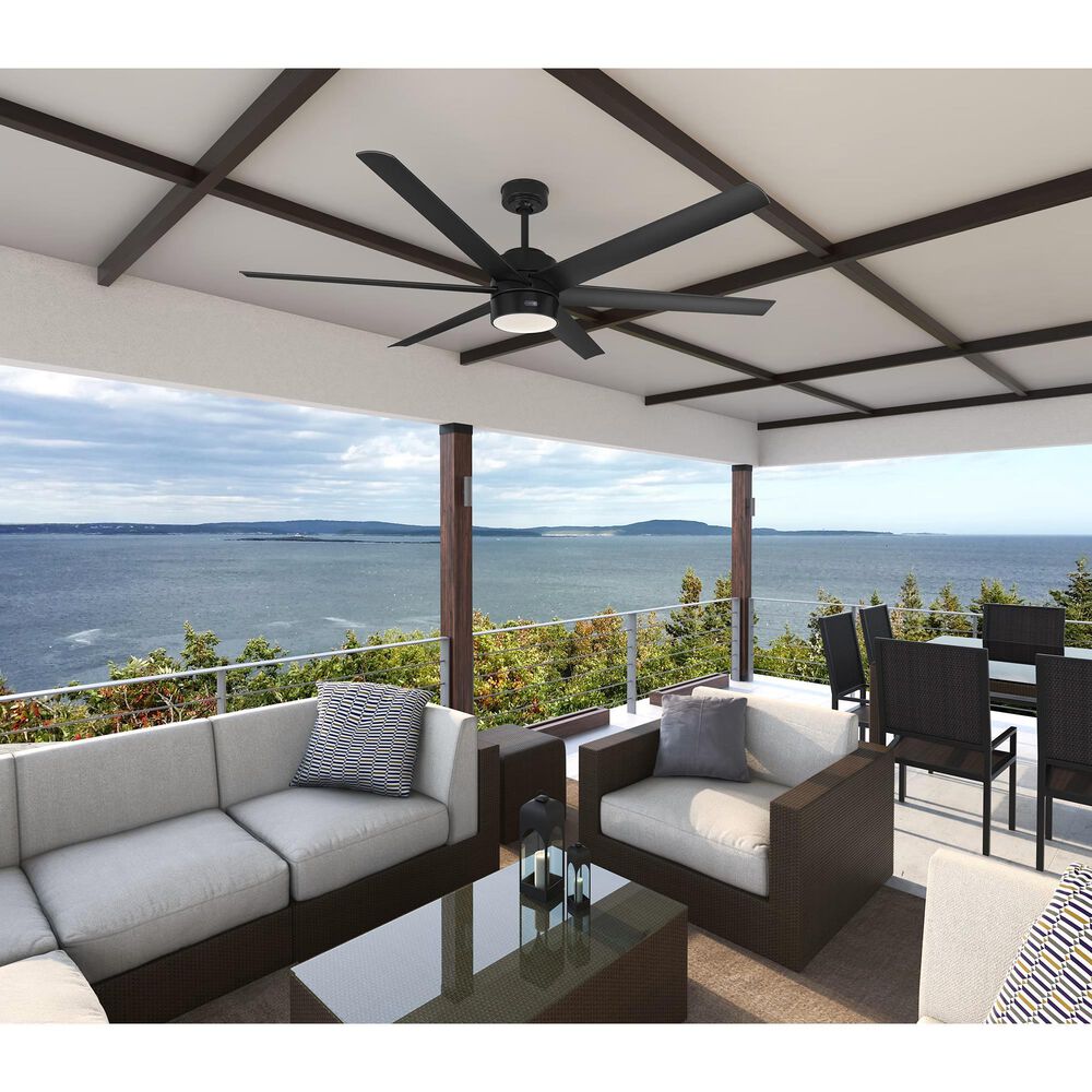Hunter Solaria 72&quot; Outdoor Ceiling Fan with LED Light in Matte Black, , large
