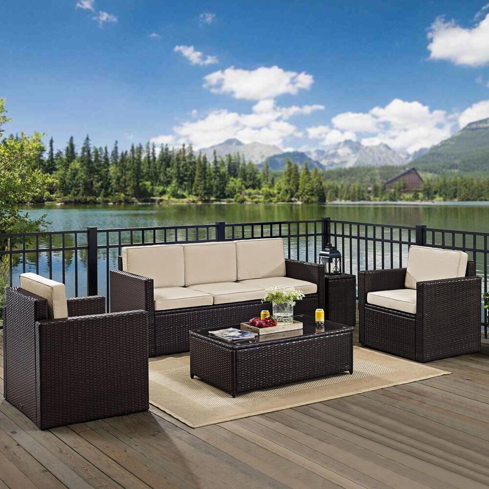 Firefly Palm Harbor 5-Piece Outdoor Wicker Sofa Conversation Set With Sand Cushions, , large