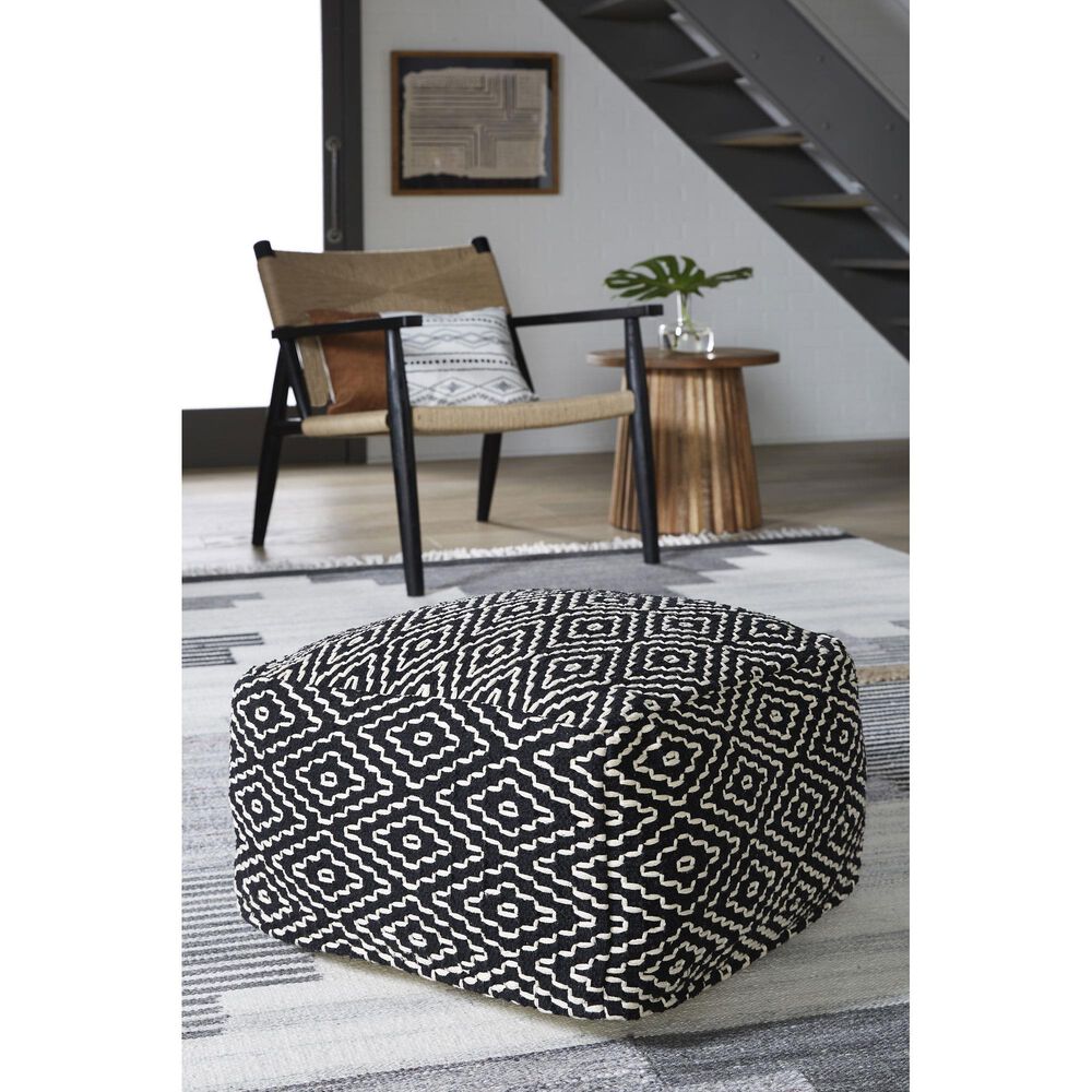 Ashley Jasett Pouf in Black and Ivory, , large