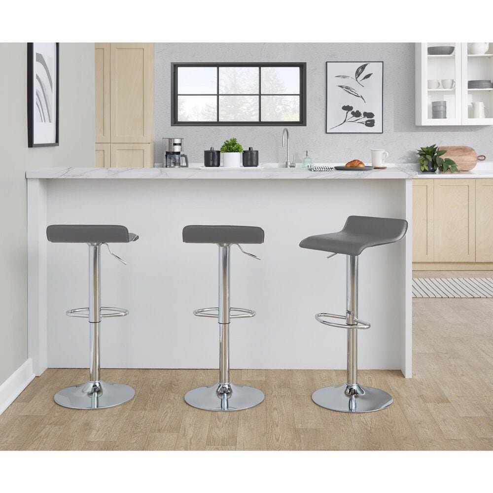 Lumisource Ale Swivel Adjustable Barstool with Grey Seat in Chrome &#40;Set of 2&#41;, , large