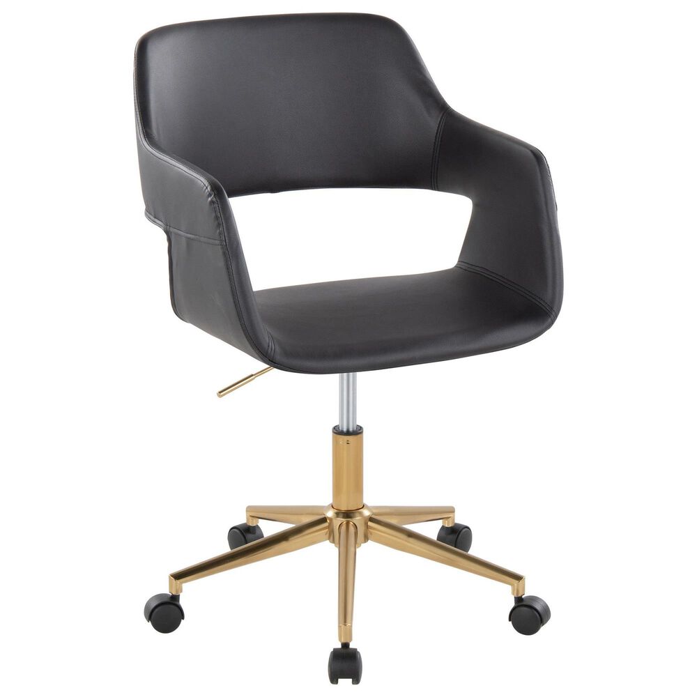 Lumisource Margarite Task Chair with Black Faux Leather Cushion in Gold, , large