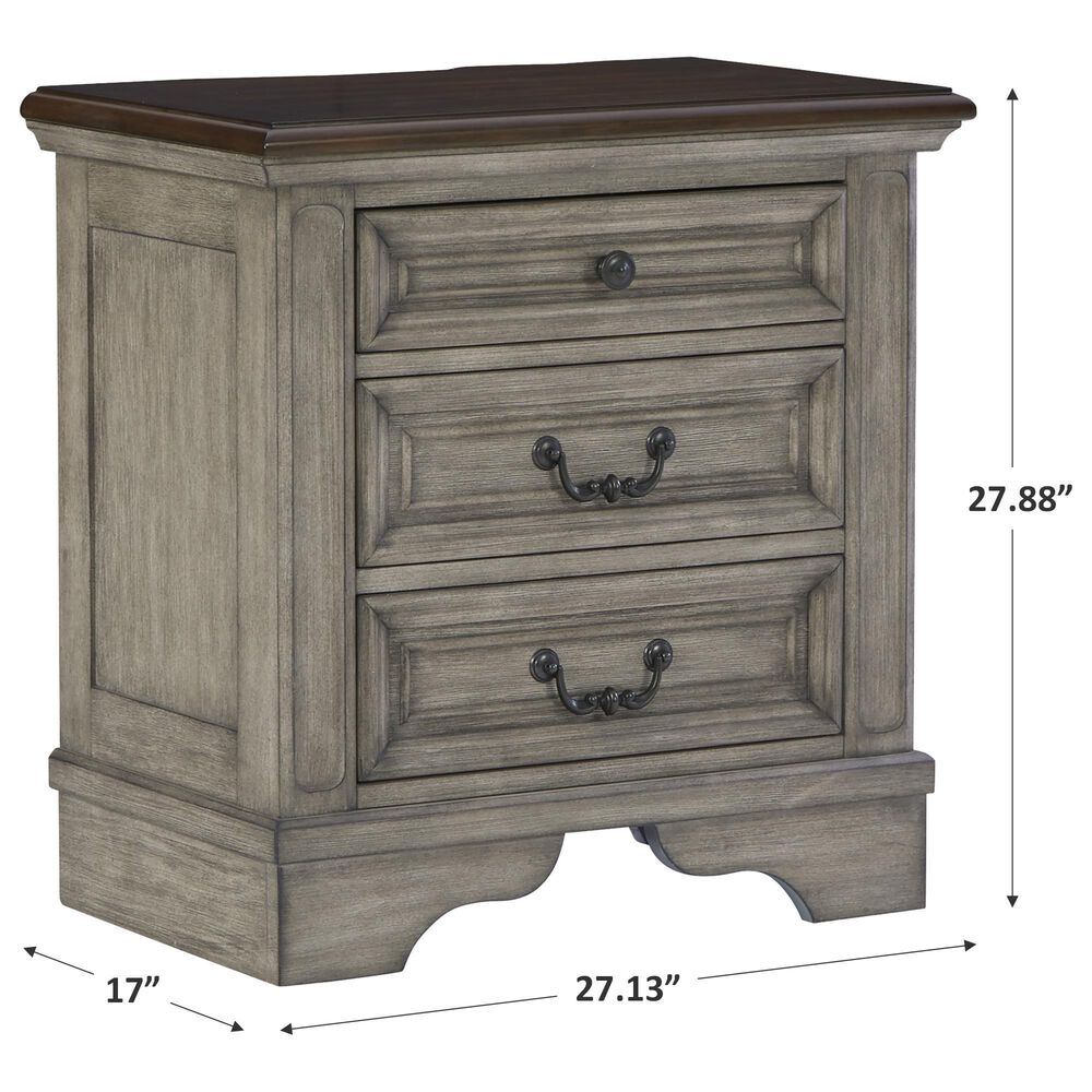 Ashley Lodenbay 3 Drawer Nightstand in Antiqued Gray and Walnut Brown, , large