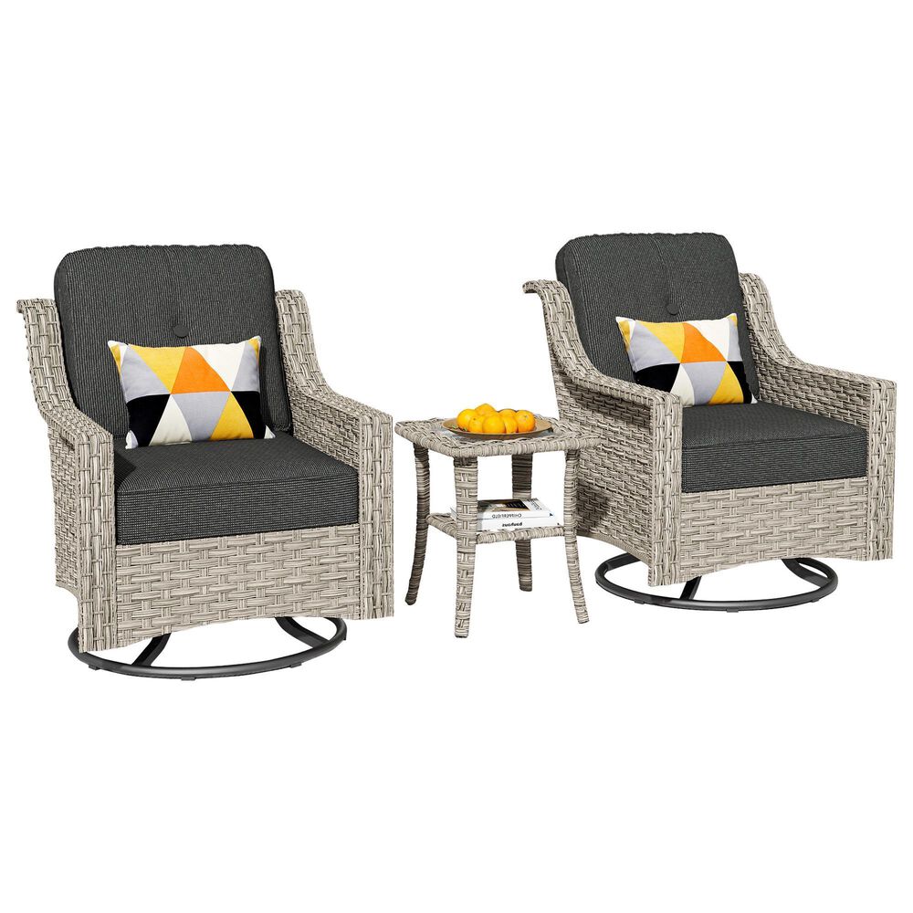 HOMLUX 3-Piece Outdoor Swivel Rocking Chair Set and Side Table in Black, , large