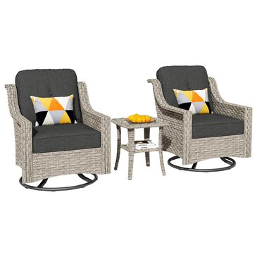 HOMLUX 3-Piece Outdoor Swivel Rocking Chair Set and Side Table in Black, , large