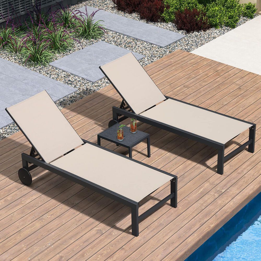 HOMLUX 3-Piece Patio Chaise Lounge Set with Straight-Leg in Beige, , large