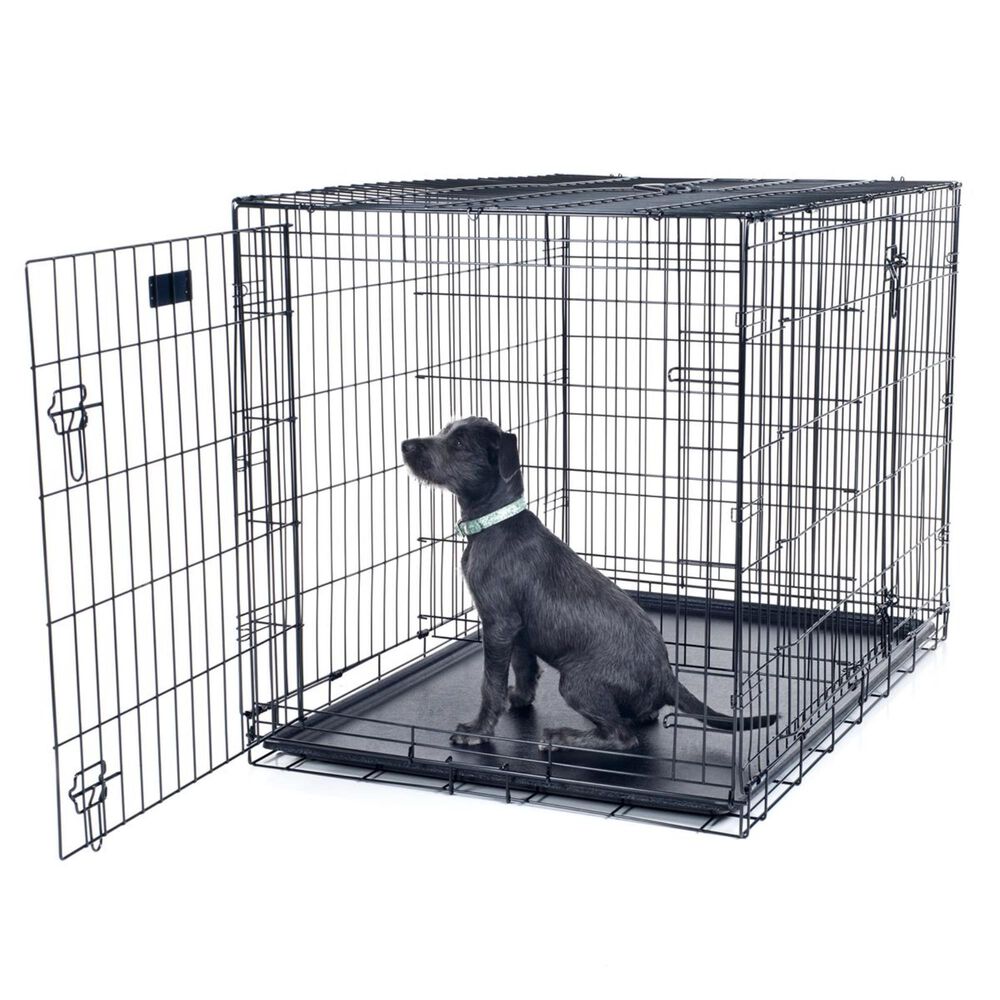 Timberlake Large 2-Door Foldable Dog Crate Cage in Black, , large