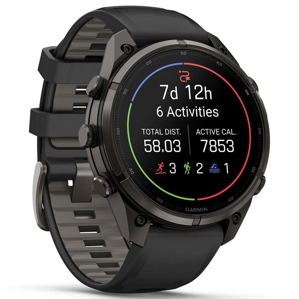 Garmin fenix 9 Pro Smartwatch 47mm Carbon Gray DLC Titanium with Black and Pebble Gray Silicone Band, , large
