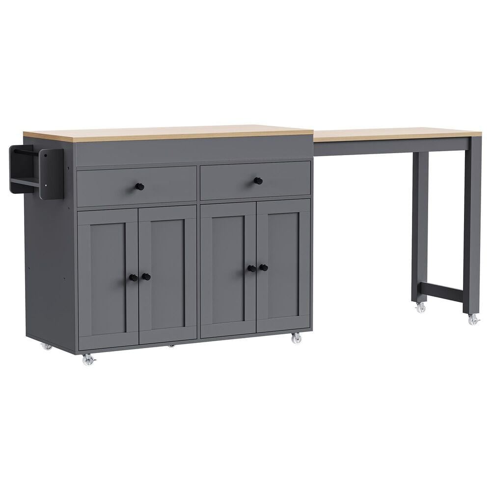 HOMLUX 75" Kitchen Island with Extendable Dining Table in Grey, , large