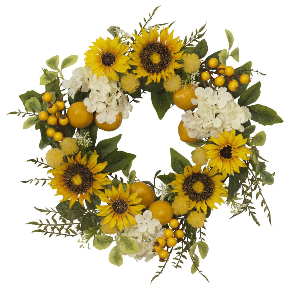 The Gerson Company 22" Sunflower and Lemon Wreath in Yellow, , large
