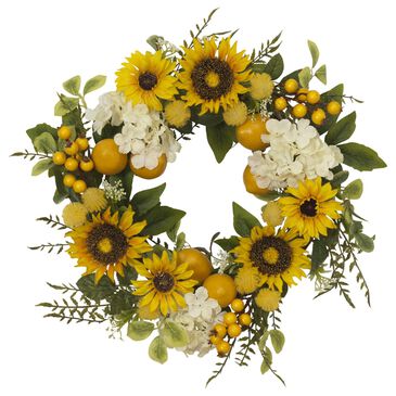 The Gerson Company 22" Sunflower and Lemon Wreath in Yellow, , large