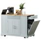 HOMLUX 47" Fluted Kitchen Island with Trash Can Storage Cabinet in Grey, Blue and Natural, , large