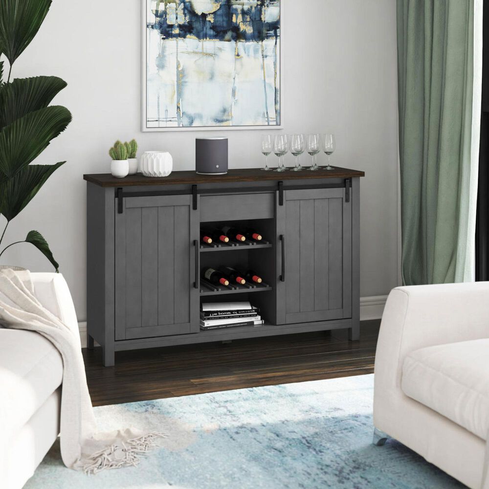 RTJ Furniture 2-Door Sideboard with Wine Storage in Antique Gray, , large