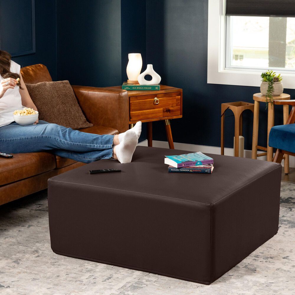 Jaxx Fairlie Faux Leather Ottoman in Chocolate, , large