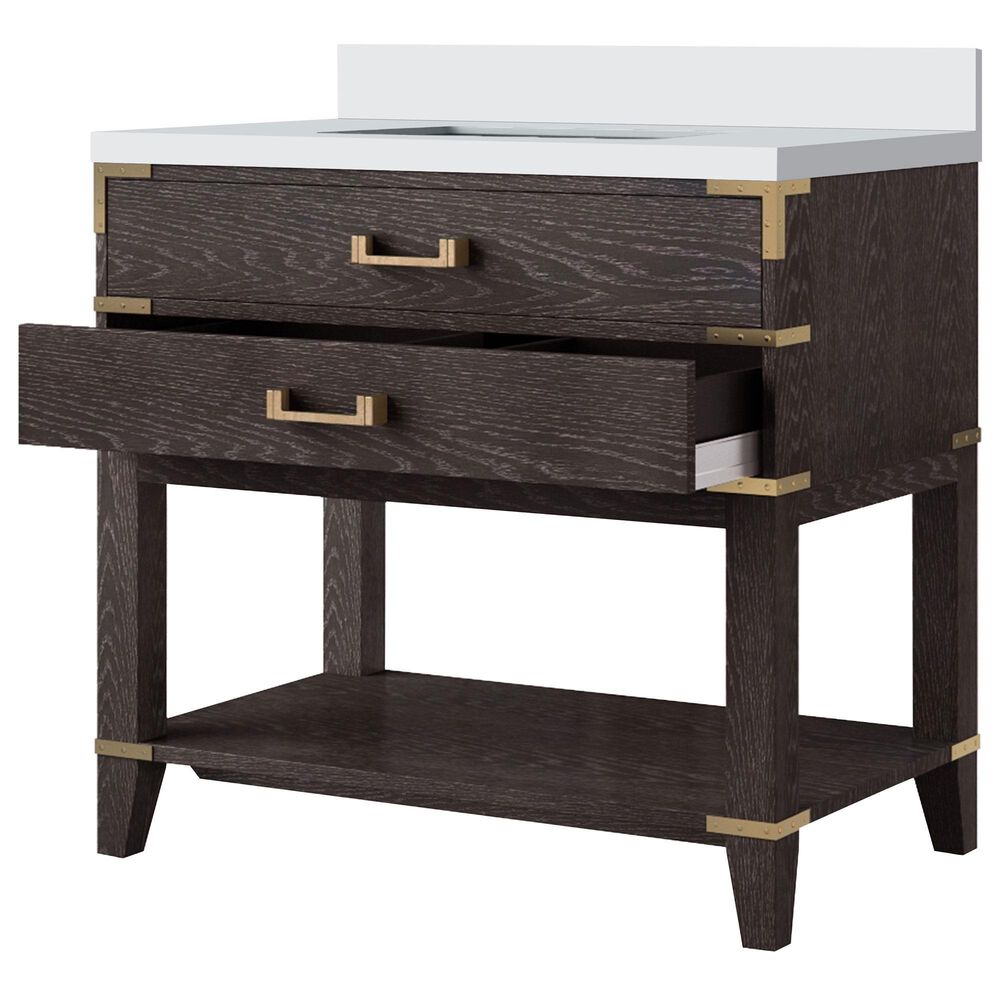 Lexora Home Norwalk 36&quot; Single Bathroom Vanity in Brown Oak with White Quartz Top and Rectangular Sink, , large