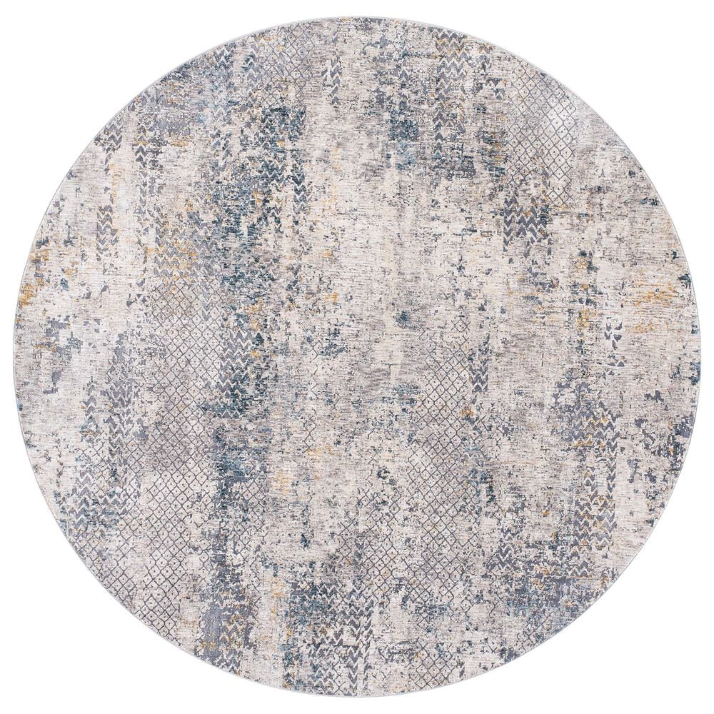 Surya Cardiff CDF-2302 Light Gray, Charcoal, Light Beige, Tan and Dark Blue 7"10" Round Area Rug, , large