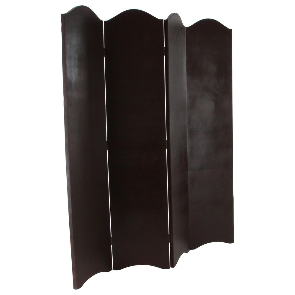 Maple and Jade Traditional Faux Leather Covering Room Divider Screen in Brown, , large