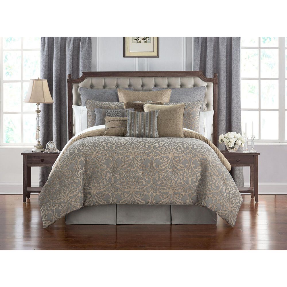 Waterford Carrick 4-Piece King Comforter Set in Silver and Antique Gold, , large