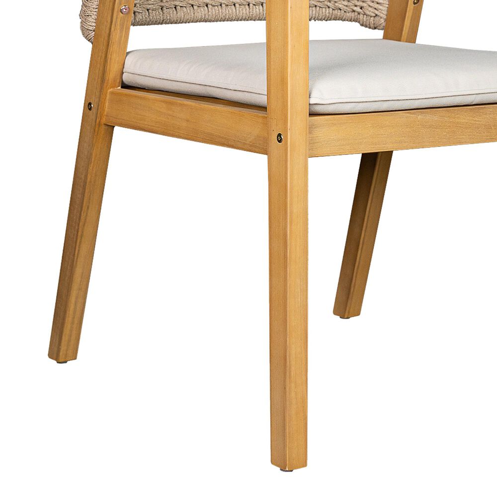 Hearth and Haven Patio Dining Chair with Rope-Design Backrest and Cushions in Light Teak (Set of 2), , large