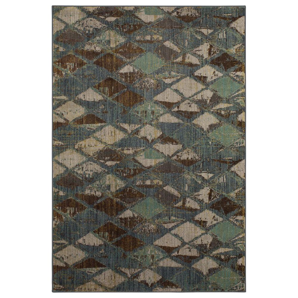 Karastan Montreal Finley 91961-50128 9'6" x 12'11" Denim, Brown and Aquamarine Area Rug, , large