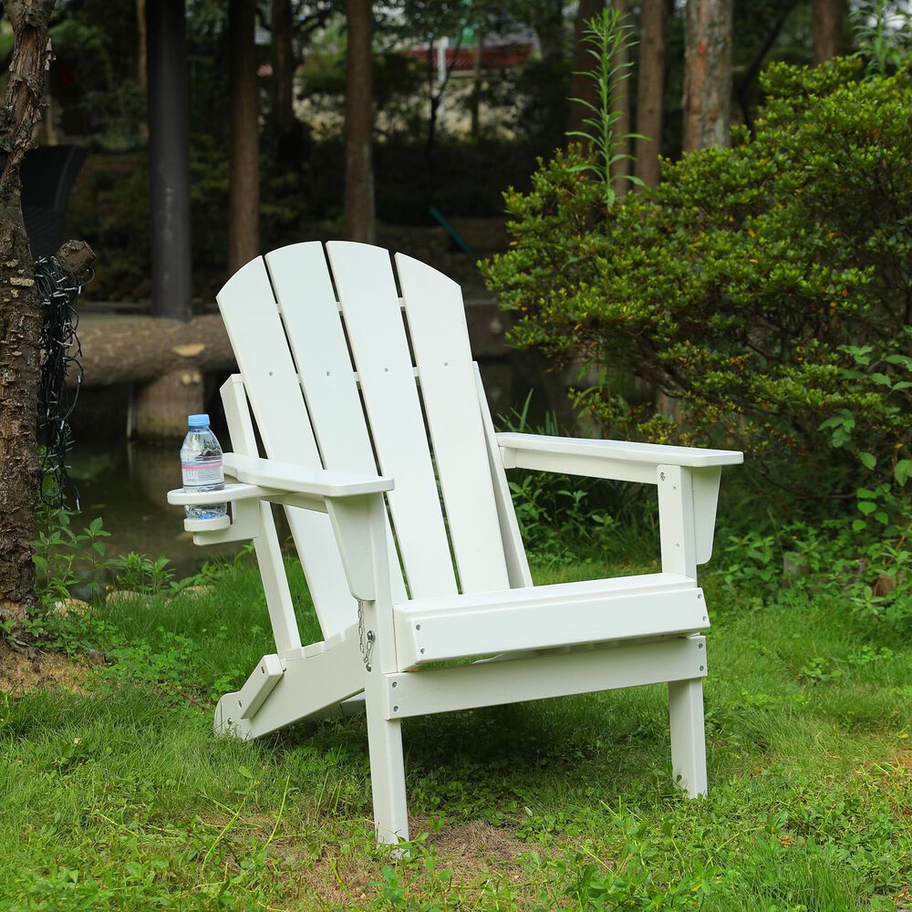 Hearth and Haven 34" Outdoor Folding Adirondack Chair with Cup Holder in White, , large