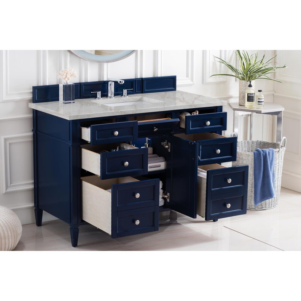 James Martin Vanities Brittany 48" Single Bathroom Vanity in Victory Blue with 3 cm Eternal Jasmine Pearl Silestone Top, Rectangular Sink and FreePower Wireless Charger, , large