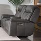 Bassett Benson Leather Power Reclining Console Loveseat in Tuscan Gunmetal, , large